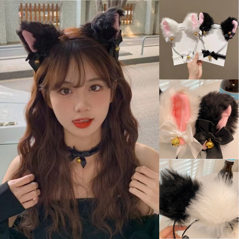 Αυτιά Cat Fox Ears Μαλακό βελούδινο κολιέ με καμπάνα με φιόγκο κολιέ Χριστουγεννιάτικο πάρτι Halloween Cosplay Prop Σετ κεφαλής 2 τμχ