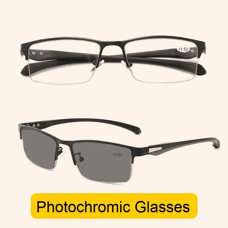 Vīriešu biznesa krāsas maiņas brilles lasīšanai Fotohromas Tālredzes brilles Augstas izšķirtspējas Inteliģentās Presbiopijas brilles