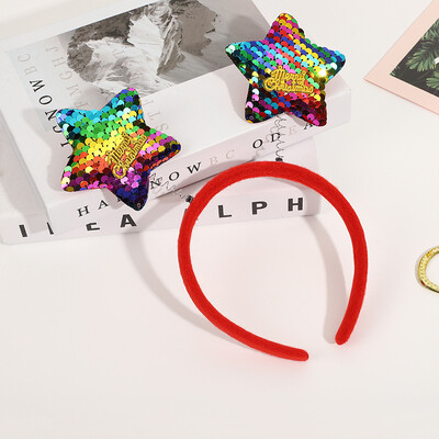 Ziemassvētku rotājumu galvas saite Ziemassvētku ballītes rekvizīti Galvas saite Bērnu dāvanu vizuļi Piecstaru zvaigžņu galvas saite