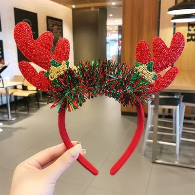 Ziemassvētku galvassega ziemeļbriežu ragi ragu ziedu matu lente ar aizdares galvassegas Jaunajam gadam bērniem pieaugušajiem Helovīna Cosplay briežu piederumi