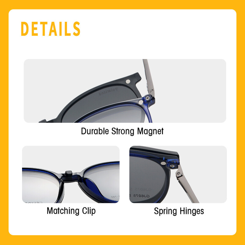 Ochelari cu clips magnetici Ochelari de soare polarizați Ochelari de vedere rotunzi vintage de modă Rame optice de prescripție de dimensiuni mici Bărbat Femeie