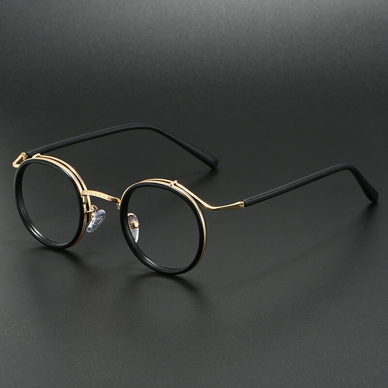 Retro prekės ženklo dizaino prabangūs apvalių rėmelių akinių rėmeliai vyrams moterims itin lengvi nerūdijančio plieno lydinio anti mėlyni šviesūs akiniai