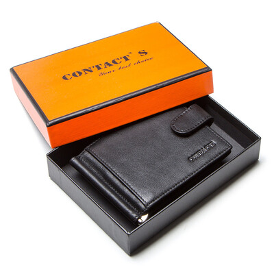 CONTACT`S Fashion Agrafe pentru bani din piele naturală Portofele bărbați din piele de vacă de înaltă calitate Portmoneu mini cu bară Portofel vintage pentru bărbați