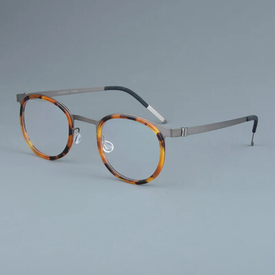 Aukštos kokybės prekės ženklo dizaino titano akinių rėmeliai, vyriški, moteriški vintažiniai apvalūs akiniai, rankų darbo neprisukami itin lengvi akiniai 9704