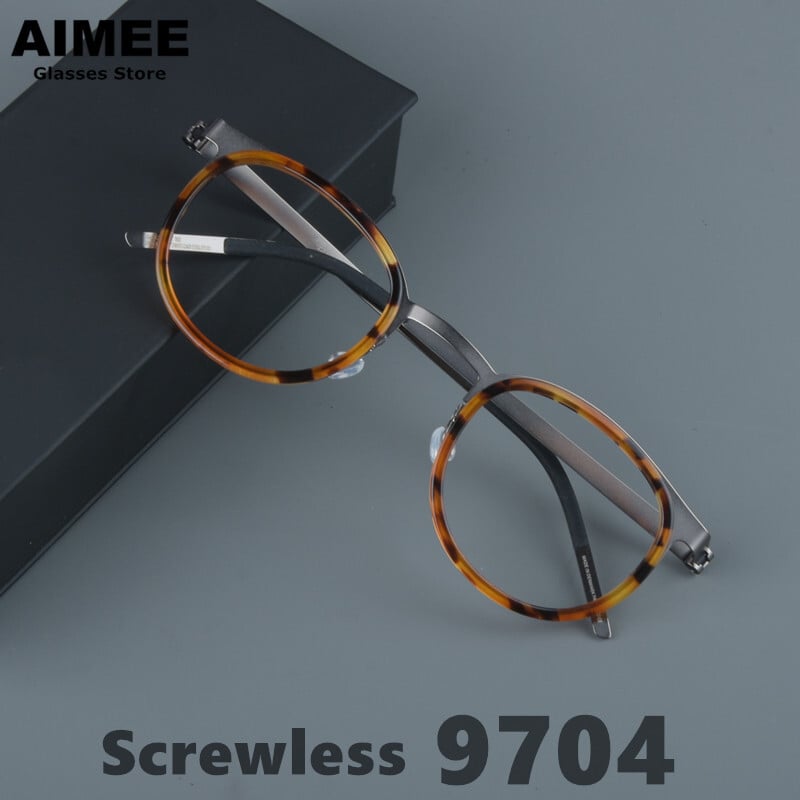 Aukštos kokybės prekės ženklo dizaino titano akinių rėmeliai, vyriški, moteriški vintažiniai apvalūs akiniai, rankų darbo neprisukami itin lengvi akiniai 9704