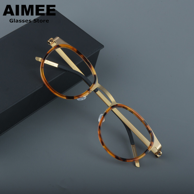 Aukštos kokybės prekės ženklo dizaino titano akinių rėmeliai, vyriški, moteriški vintažiniai apvalūs akiniai, rankų darbo neprisukami itin lengvi akiniai 9704