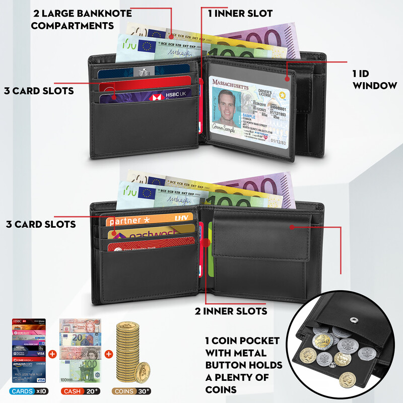 Natūralios odos piniginė vyrams klasikinė juoda minkšta piniginė, kišeninė kreditinės kortelės laikiklis