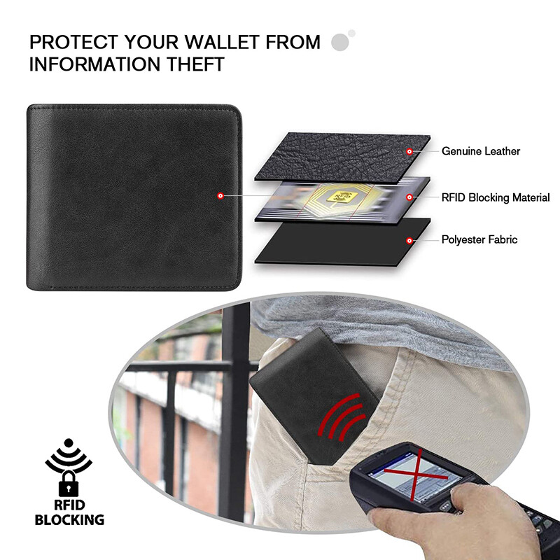 100% γνήσιο δέρμα RFID Blocking Slim Trifold Ανδρικά πορτοφόλια με τσέπη νομισμάτων και παράθυρο ID Minimalist Wallet για άνδρες