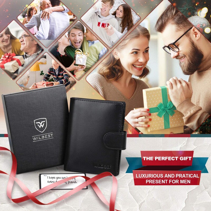 Portofel din piele naturală pentru bărbați Poșetă de afaceri Suport card RFID Ferestre transparent Compartiment pentru monede pentru bancnote Negru