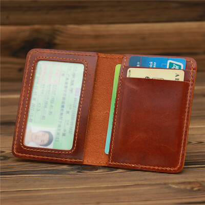 100%-ban valódi bőr hitelkártyatartós pénztárca Férfi karcsú pénztárca Kis bankkártya-tartók Férfi Retro Crazy Horse bőr pénztárca
