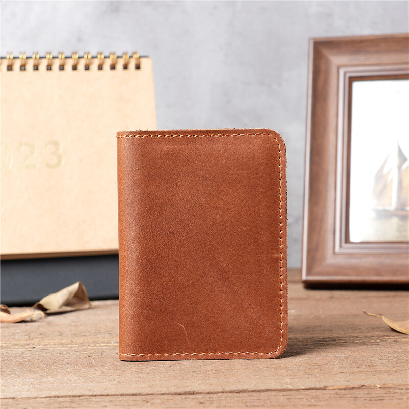 100%-ban valódi bőr hitelkártyatartós pénztárca Férfi karcsú pénztárca Kis bankkártya-tartók Férfi Retro Crazy Horse bőr pénztárca