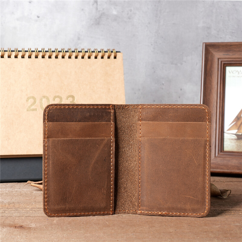 100%-ban valódi bőr hitelkártyatartós pénztárca Férfi karcsú pénztárca Kis bankkártya-tartók Férfi Retro Crazy Horse bőr pénztárca