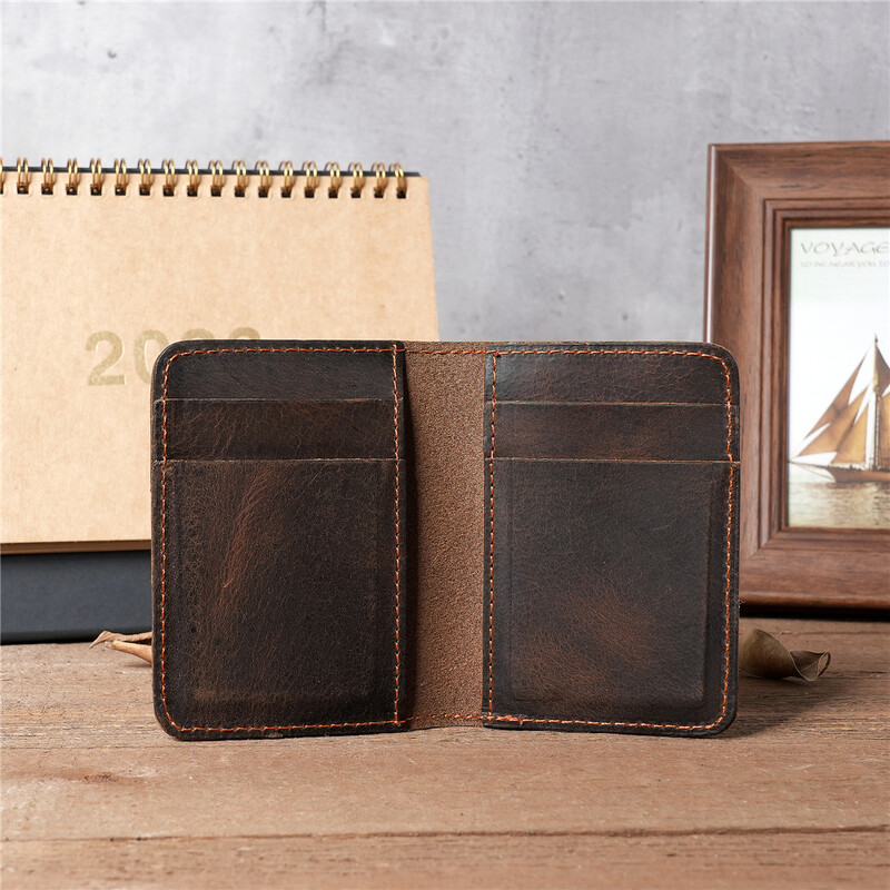 100%-ban valódi bőr hitelkártyatartós pénztárca Férfi karcsú pénztárca Kis bankkártya-tartók Férfi Retro Crazy Horse bőr pénztárca