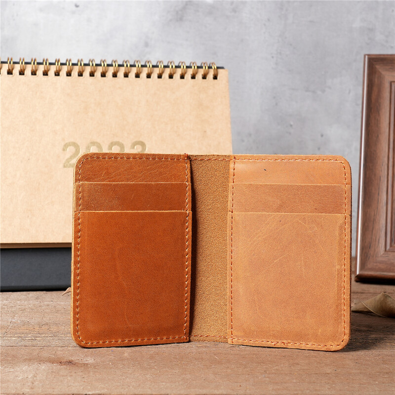 100%-ban valódi bőr hitelkártyatartós pénztárca Férfi karcsú pénztárca Kis bankkártya-tartók Férfi Retro Crazy Horse bőr pénztárca