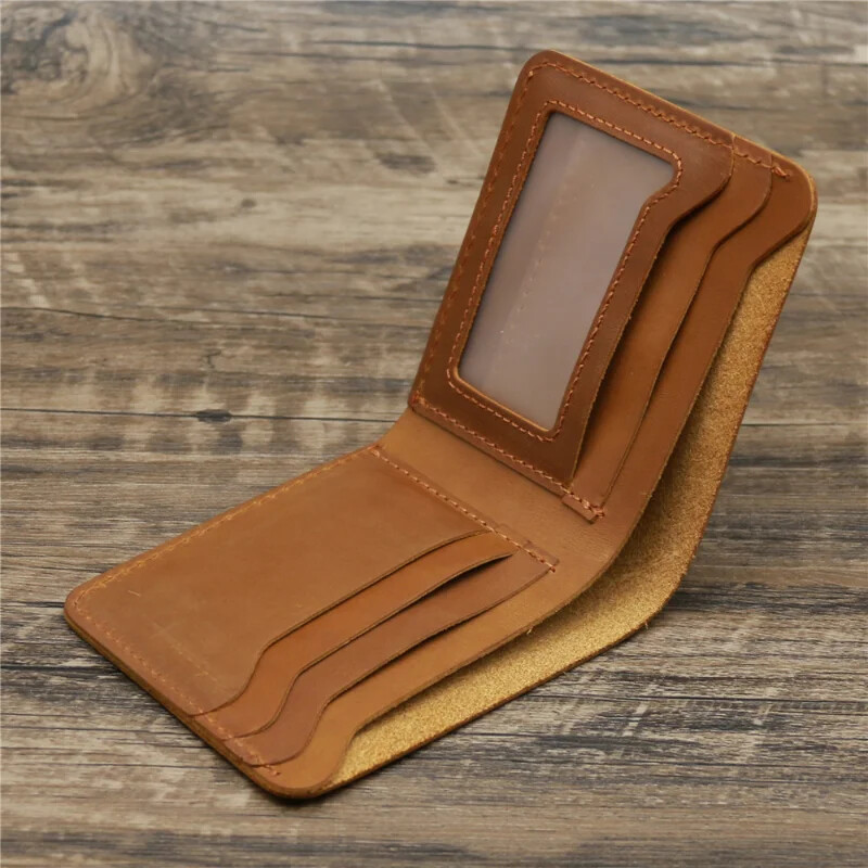 Portofel din piele Crazy Horse pentru bărbați, portofel din piele naturală, geantă pentru carduri, stil retro simplu european și american, poșetă pentru bărbați