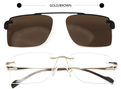 Ochelari fără ramă pentru bărbați cu ochelari de soare cu adsorbție magnetică, lentile polarizate, pătrate, fără montură, ochelari prescripți pentru miopie