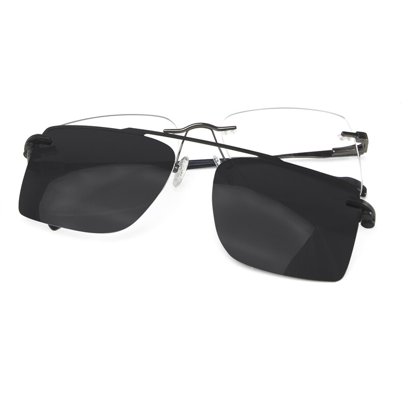 Ochelari fără ramă pentru bărbați cu ochelari de soare cu adsorbție magnetică, lentile polarizate, pătrate, fără montură, ochelari prescripți pentru miopie