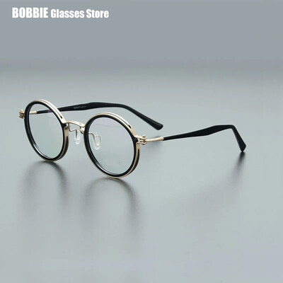 Japoniški rankų darbo titano itin lengvi retro apvalūs akinių rėmeliai Vyriški vintažiniai akiniai moterims Italų prekės ženklo dizainas Aukščiausia kokybė