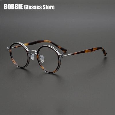 Japoniški rankų darbo titano itin lengvi retro apvalūs akinių rėmeliai Vyriški vintažiniai akiniai moterims Italų prekės ženklo dizainas Aukščiausia kokybė