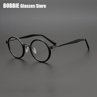 Japoniški rankų darbo titano itin lengvi retro apvalūs akinių rėmeliai Vyriški vintažiniai akiniai moterims Italų prekės ženklo dizainas Aukščiausia kokybė