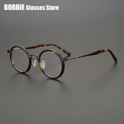 Japoniški rankų darbo titano itin lengvi retro apvalūs akinių rėmeliai Vyriški vintažiniai akiniai moterims Italų prekės ženklo dizainas Aukščiausia kokybė