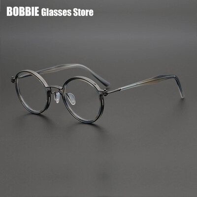 Japoniški rankų darbo titano itin lengvi retro apvalūs akinių rėmeliai Vyriški vintažiniai akiniai moterims Italų prekės ženklo dizainas Aukščiausia kokybė