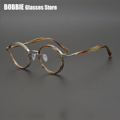 Japoniški rankų darbo titano itin lengvi retro apvalūs akinių rėmeliai Vyriški vintažiniai akiniai moterims Italų prekės ženklo dizainas Aukščiausia kokybė