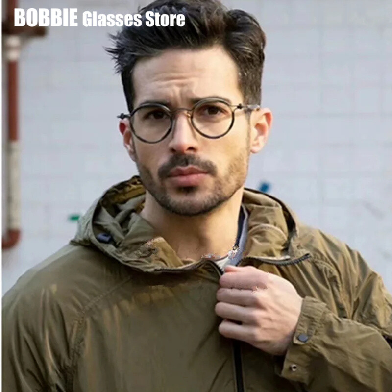 Japoniški rankų darbo titano itin lengvi retro apvalūs akinių rėmeliai Vyriški vintažiniai akiniai moterims Italų prekės ženklo dizainas Aukščiausia kokybė