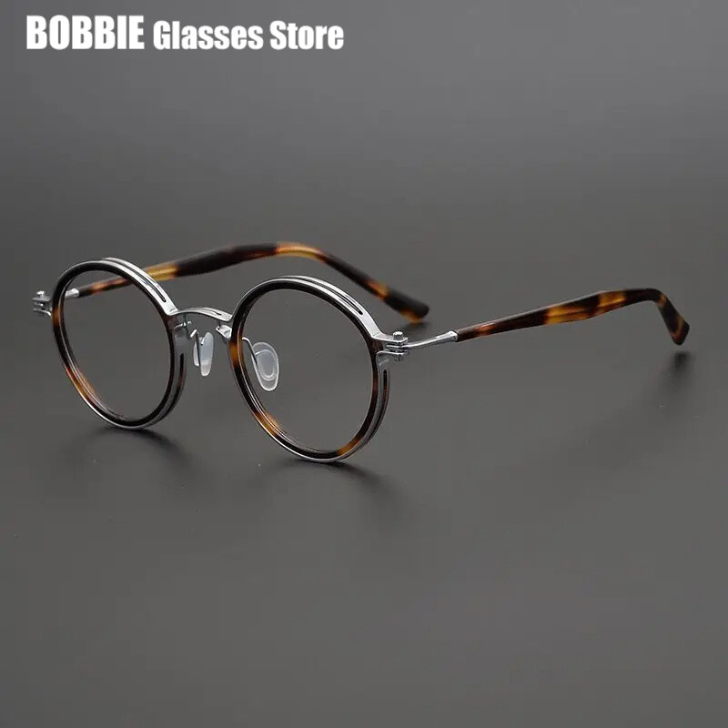 Japoniški rankų darbo titano itin lengvi retro apvalūs akinių rėmeliai Vyriški vintažiniai akiniai moterims Italų prekės ženklo dizainas Aukščiausia kokybė