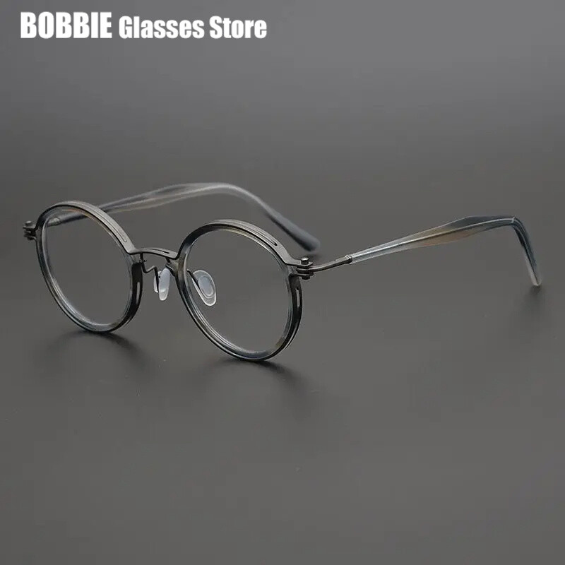 Japoniški rankų darbo titano itin lengvi retro apvalūs akinių rėmeliai Vyriški vintažiniai akiniai moterims Italų prekės ženklo dizainas Aukščiausia kokybė