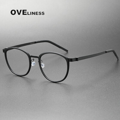 Ramă de ochelari din titan 2024 pentru bărbați, femei, vintage, retro, rotund, ochelari întregi, ochelari fără șuruburi, ochelari de vedere complet