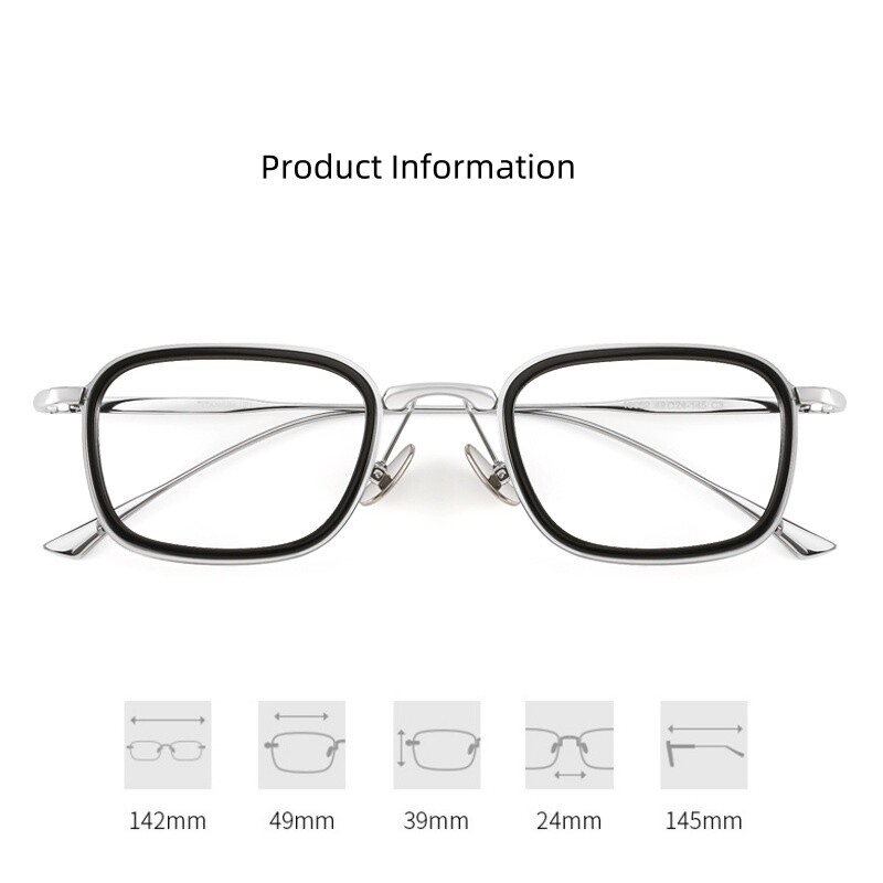 Gryno titano verslo kvadratinių rėmelių vyriškų akinių rėmeliai itin lengvi anti-mėlyni Llight optiniai akiniai moteriški 19052 m.