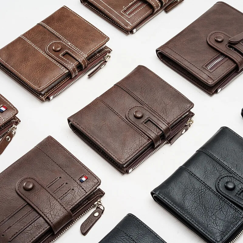Klasisks vīriešu maks PU ādas īss karšu turētājs, ādas vīriešu somiņa Augstas kvalitātes dizaina vīriešu maks ar rāvējslēdzēja kabatu