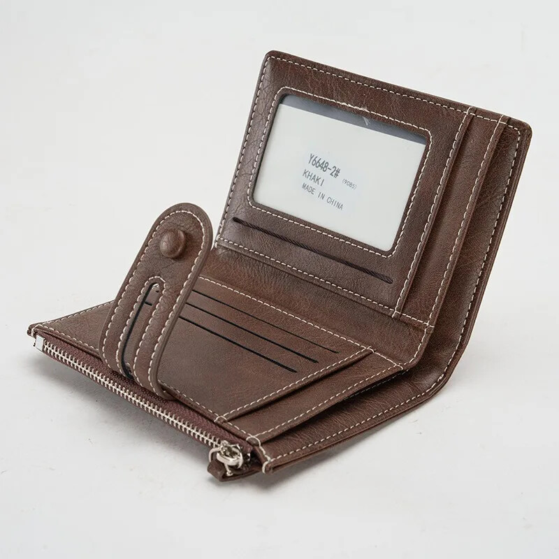 Klasisks vīriešu maks PU ādas īss karšu turētājs, ādas vīriešu somiņa Augstas kvalitātes dizaina vīriešu maks ar rāvējslēdzēja kabatu