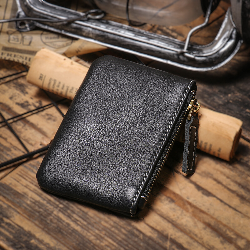 LUOKIR Natūralios odos monetų piniginė Vyriška maža kortelių krepšys Moteriška užtrauktuku trumpa piniginė Mini kortelių laikiklis Karvės odos pinigų krepšys