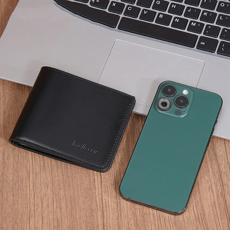 Ανδρικά δερμάτινα πορτοφόλια PU υψηλής χωρητικότητας Μικρό πορτοφόλι φωτογραφιών πολλαπλών θέσεων για vintage στερεό πορτοφόλι νομισμάτων Κομψό απλό, εξαιρετικά λεπτό πορτοφόλι