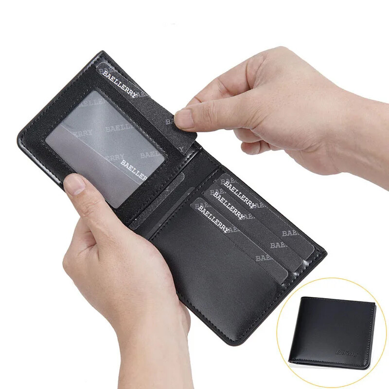 Ανδρικά δερμάτινα πορτοφόλια PU υψηλής χωρητικότητας Μικρό πορτοφόλι φωτογραφιών πολλαπλών θέσεων για vintage στερεό πορτοφόλι νομισμάτων Κομψό απλό, εξαιρετικά λεπτό πορτοφόλι