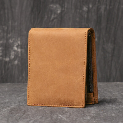 LUOKIR jauns augšējā slāņa govs ādas īss maciņš, īstas ādas retro RFID maiņas klips, Crazy Horse ādas vairāku slotu vīriešu kāršu soma