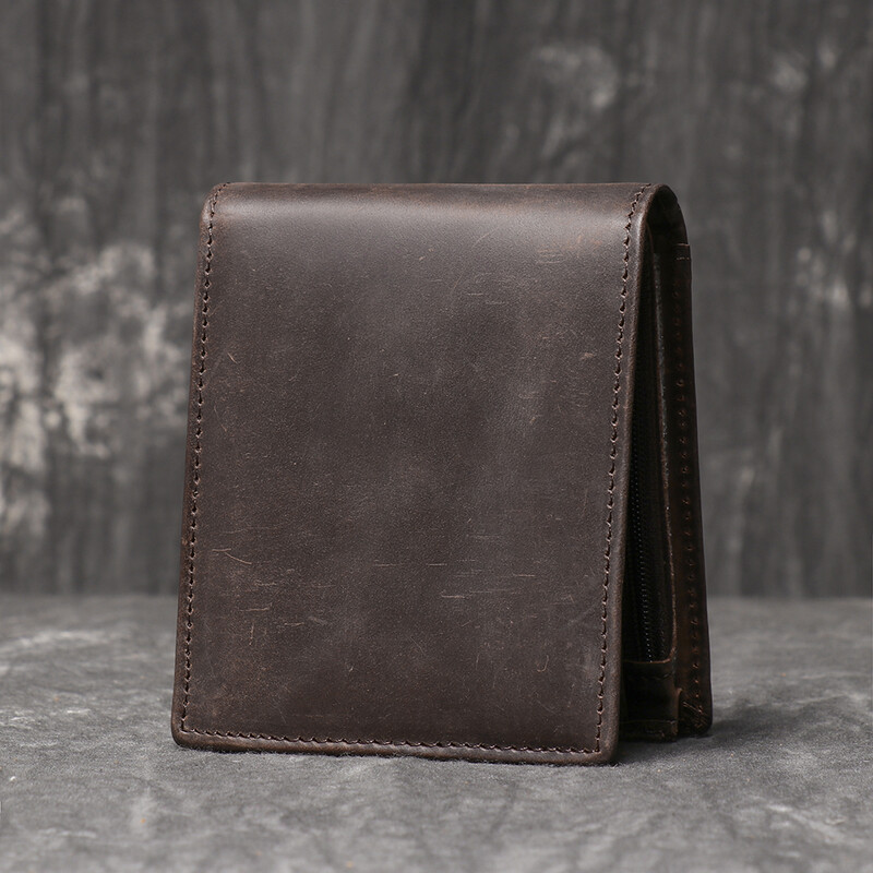 LUOKIR jauns augšējā slāņa govs ādas īss maciņš, īstas ādas retro RFID maiņas klips, Crazy Horse ādas vairāku slotu vīriešu kāršu soma