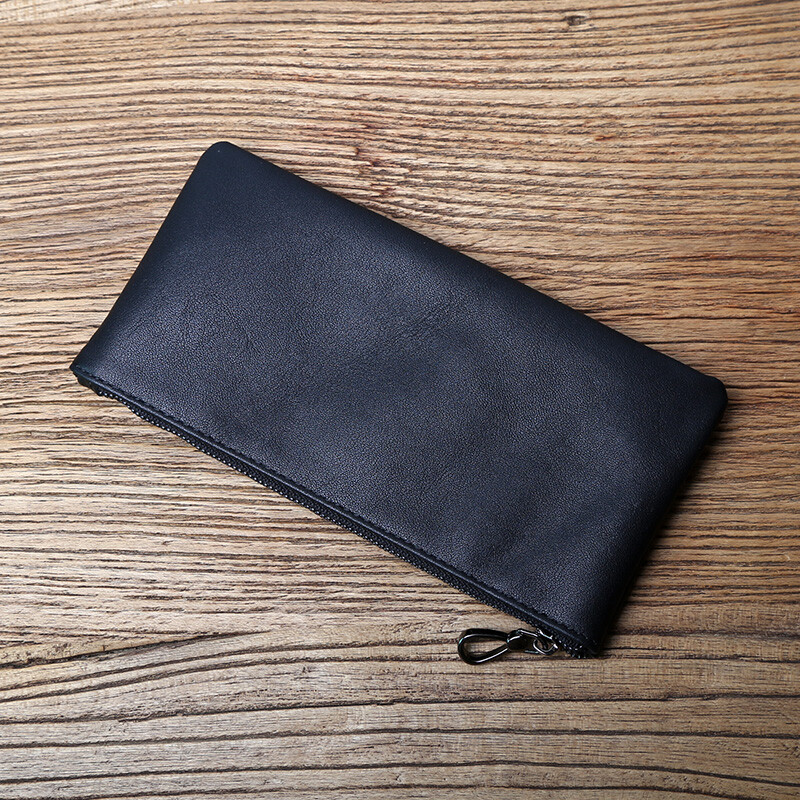 NZPJ Portofel lung pentru bărbați din piele Strat superior din piele Fermoar Portofel ultra-subțire Geantă de mână pentru telefon mobil la tendință retro Portofel simplu pentru damă
