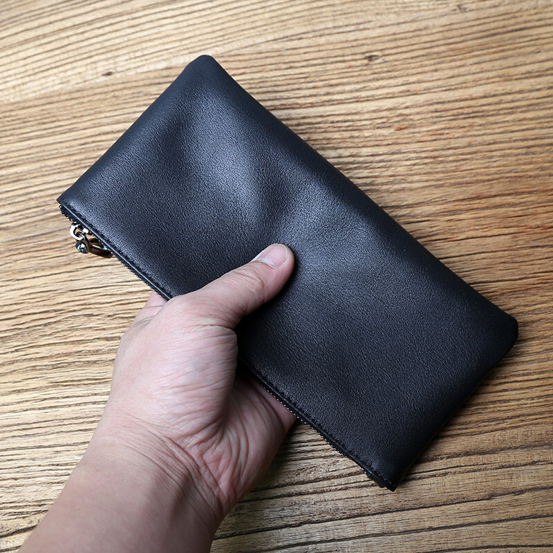 NZPJ Portofel lung pentru bărbați din piele Strat superior din piele Fermoar Portofel ultra-subțire Geantă de mână pentru telefon mobil la tendință retro Portofel simplu pentru damă