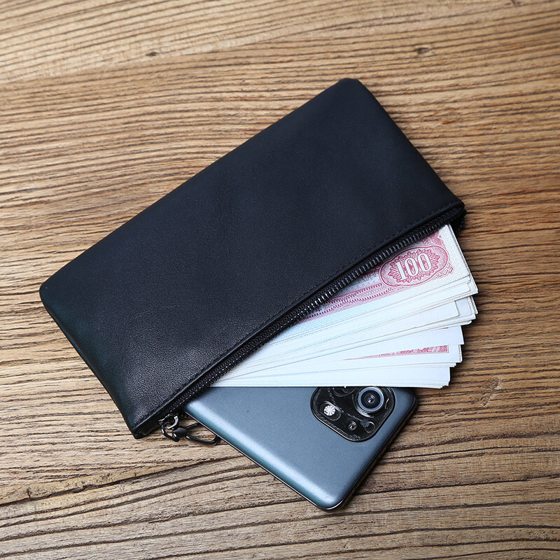 NZPJ Portofel lung pentru bărbați din piele Strat superior din piele Fermoar Portofel ultra-subțire Geantă de mână pentru telefon mobil la tendință retro Portofel simplu pentru damă