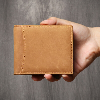 Portofel scurt ROOG Premium pentru bărbați din piele naturală - stil Crazy Horse cu sloturi multiple pentru carduri, agrafă pentru bani și portmoneu