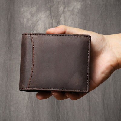 Portofel scurt ROOG Premium pentru bărbați din piele naturală - stil Crazy Horse cu sloturi multiple pentru carduri, agrafă pentru bani și portmoneu