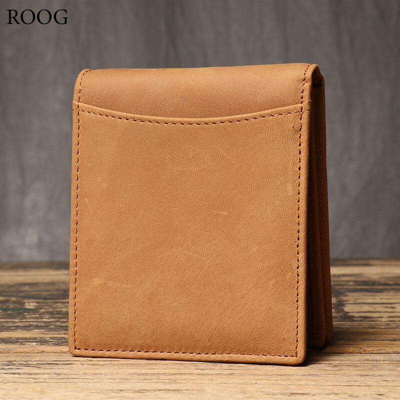 Portofel scurt ROOG Premium pentru bărbați din piele naturală - stil Crazy Horse cu sloturi multiple pentru carduri, agrafă pentru bani și portmoneu