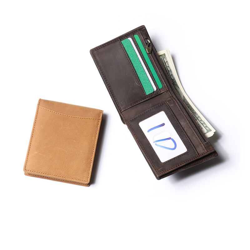 Portofel scurt ROOG Premium pentru bărbați din piele naturală - stil Crazy Horse cu sloturi multiple pentru carduri, agrafă pentru bani și portmoneu