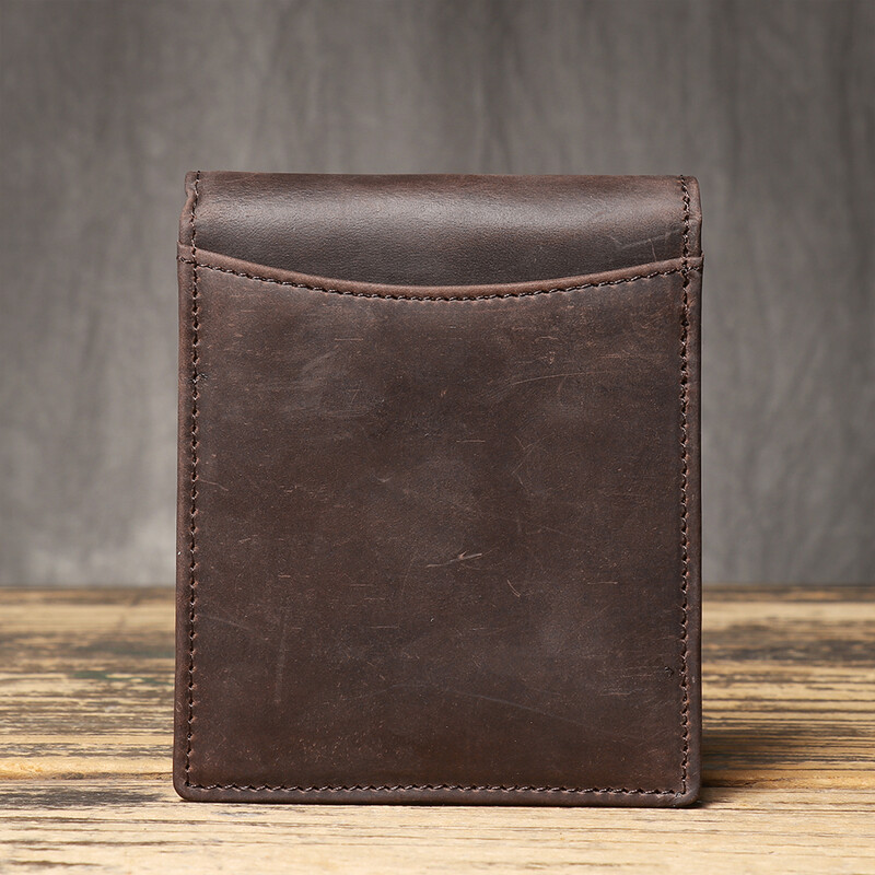 Portofel scurt ROOG Premium pentru bărbați din piele naturală - stil Crazy Horse cu sloturi multiple pentru carduri, agrafă pentru bani și portmoneu