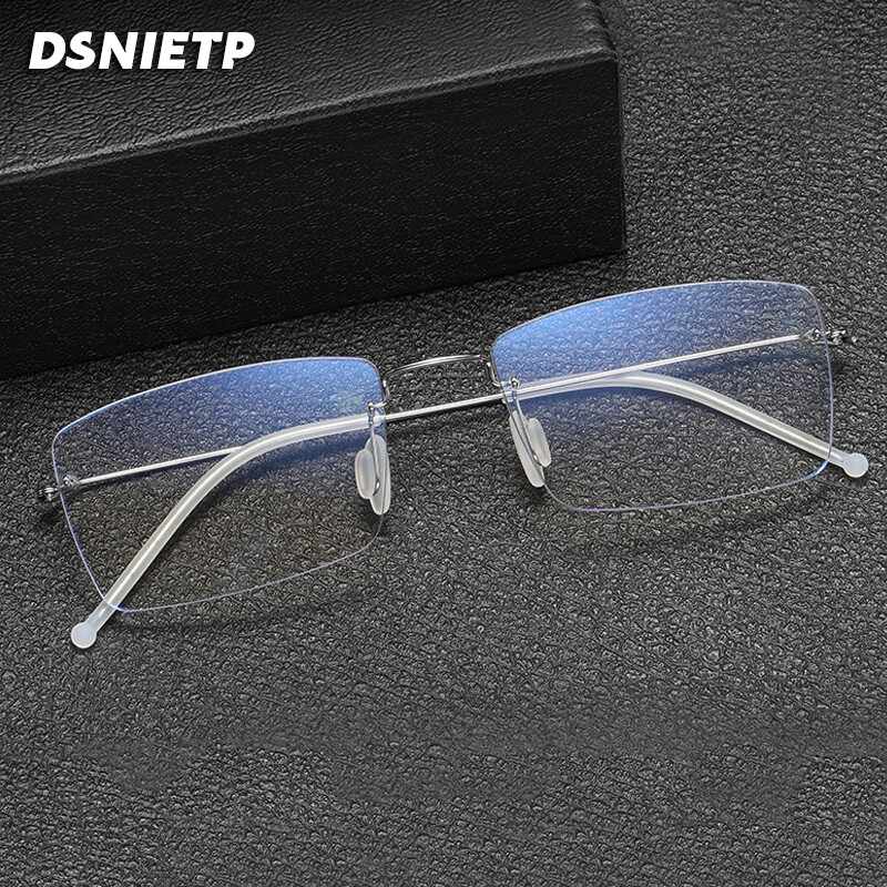 Vintažinio titano lydinio akinių rėmeliai be rėmelių vyriški kvadratiniai berėmiai receptiniai optiniai akiniai moteriški prabangūs prekės ženklo akiniai