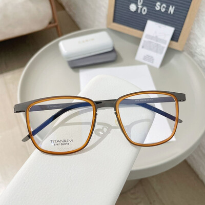 Αντίγραφο δανικής επωνυμίας LIND9717 Ρετρό τετράγωνο σκελετοί γυαλιών Γυαλιά γυαλιά γυαλιά από καθαρό τιτάνιο με βίδες Γυαλιά γυαλιά εξαιρετικά ελαφριά για άνδρες