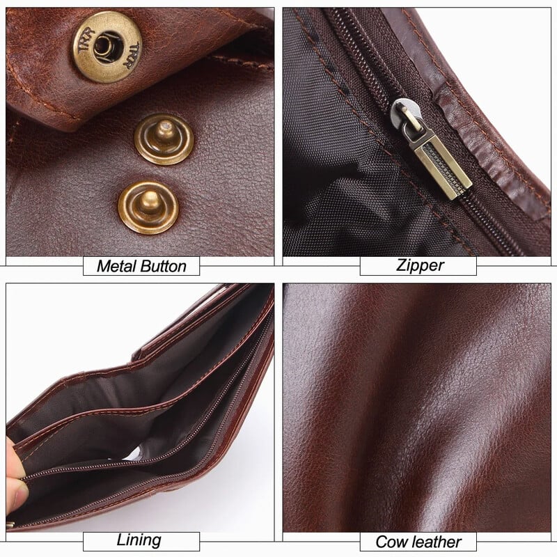 Vīriešu maks RFID vintage īstas ādas daudzfunkcionāls 2 salokāms vairāku karšu monētu maciņš vizītkaršu turētājs naudas soma maku